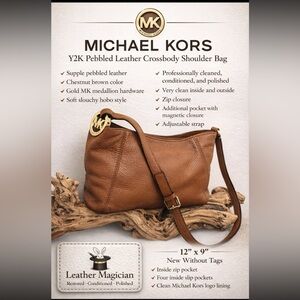 Michael Kors Y2K Chestnut Pebbled Leather Crossbody Hobo Bag Gold MK Medallion